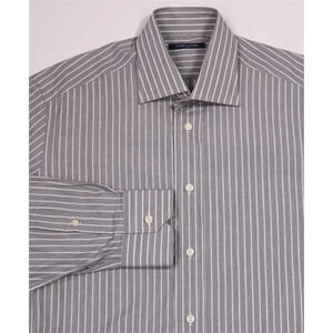 Camicissima Gray/White Striped Cotton Slim Fit Dress Shirt (38) 15-34